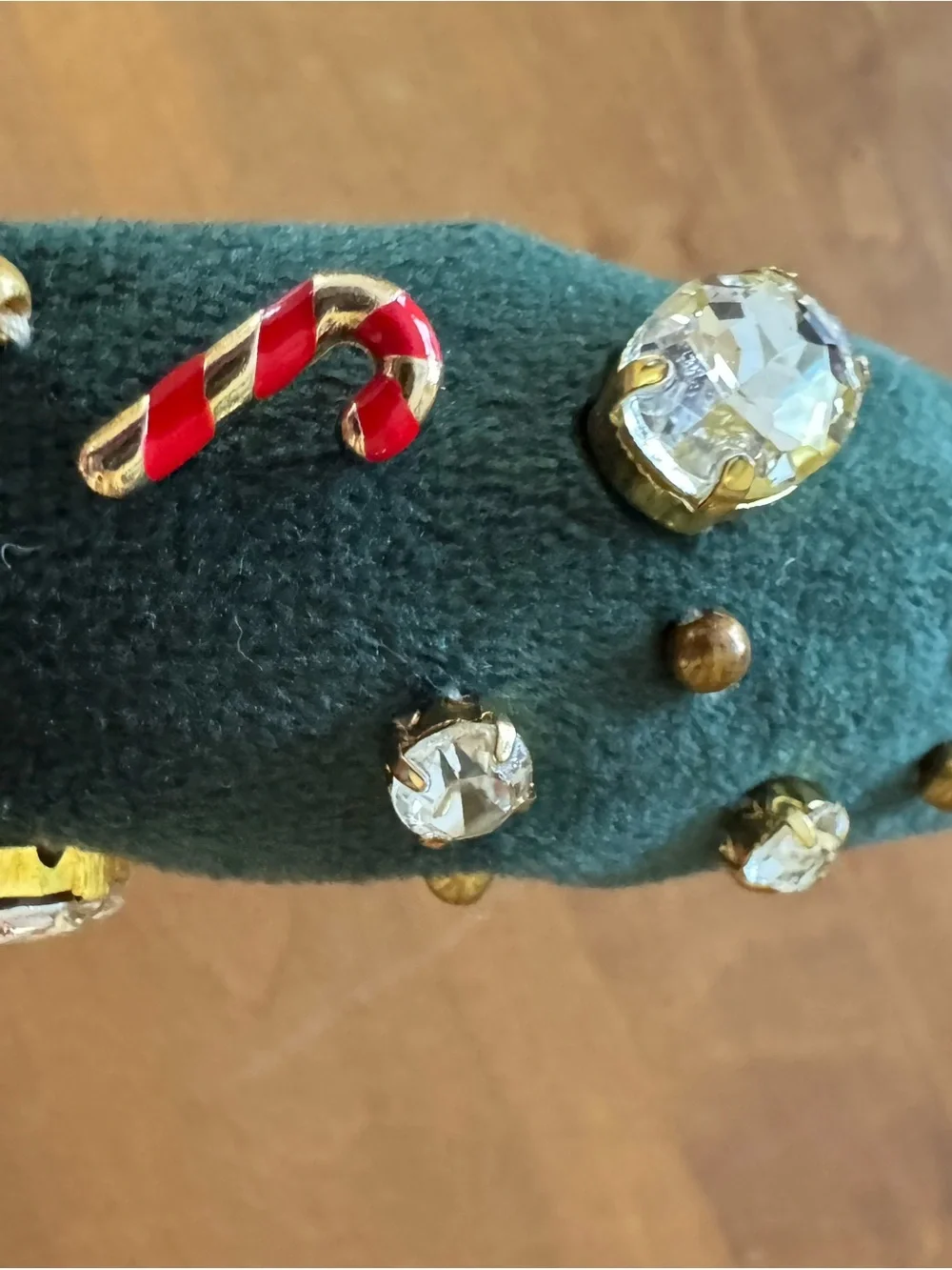 Lele Sadoughi Emerald Green Jeweled Padded Headband with Gold Accents